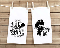 Coop Life and Rise and Shine Mother Cluckers Set of 2 Funny Farmhouse Kitchen Tea Towels Home Decor Housewarming Gift Idea for Women Men