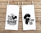 Coop Life and Rise and Shine Mother Cluckers Set of 2 Funny Farmhouse Kitchen Tea Towels Home Decor Housewarming Gift Idea for Women Men