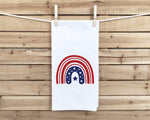Patriotic Stars and Stripes Rainbow Flour Sack Kitchen Towel with Hanging Loop - 4th of July Dish Cloth Housewarming Hostess Mothers Day