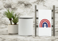 Patriotic Stars and Stripes Rainbow Flour Sack Kitchen Towel with Hanging Loop - 4th of July Dish Cloth Housewarming Hostess Mothers Day