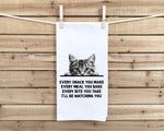 Every Snack You Make Gray Tabby Cat Flour Sack Kitchen Towel Funny Peeking Kitty Dish Cloth Housewarming Hostess Birthday Christmas Gift