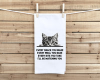 Every Snack You Make Gray Tabby Cat Flour Sack Kitchen Towel Funny Peeking Kitty Dish Cloth Housewarming Hostess Birthday Christmas Gift