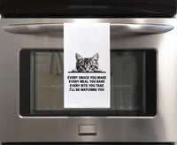 Every Snack You Make Gray Tabby Cat Flour Sack Kitchen Towel Funny Peeking Kitty Dish Cloth Housewarming Hostess Birthday Christmas Gift