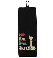 Pop the Man the Myth the Golf Legend Tri-fold Golf Towel with Clip 100% Microfiber Waffle Weave Gift Idea for Golfer Men Grandpa Dad