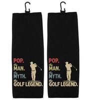 Pop the Man the Myth the Golf Legend Tri-fold Golf Towel with Clip 100% Microfiber Waffle Weave Gift Idea for Golfer Men Grandpa Dad