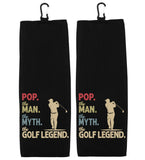 Pop the Man the Myth the Golf Legend Tri-fold Golf Towel with Clip 100% Microfiber Waffle Weave Gift Idea for Golfer Men Grandpa Dad