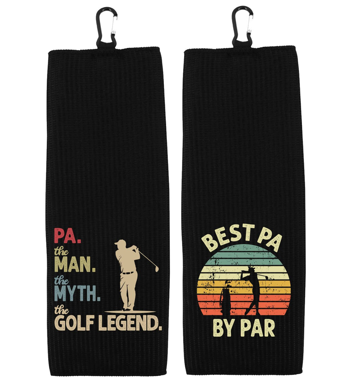 Pa the Man the Myth the Golf Legend and Best Pa by Par Set of 2 Tri-fold Golf Towel w/ Clip 100% Microfiber Waffle Weave Gift for Men