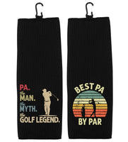 Pa the Man the Myth the Golf Legend and Best Pa by Par Set of 2 Tri-fold Golf Towel w/ Clip 100% Microfiber Waffle Weave Gift for Men