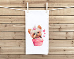 Yorkie in a Cupcake Flour Sack Kitchen Towel Cute Yorkshire Terrier Dog Lover Heart Hand Tea Dish Towel Valentine's Day Birthday Gift