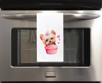 Yorkie in a Cupcake Flour Sack Kitchen Towel Cute Yorkshire Terrier Dog Lover Heart Hand Tea Dish Towel Valentine's Day Birthday Gift