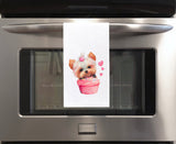 Yorkie in a Cupcake Flour Sack Kitchen Towel Cute Yorkshire Terrier Dog Lover Heart Hand Tea Dish Towel Valentine's Day Birthday Gift
