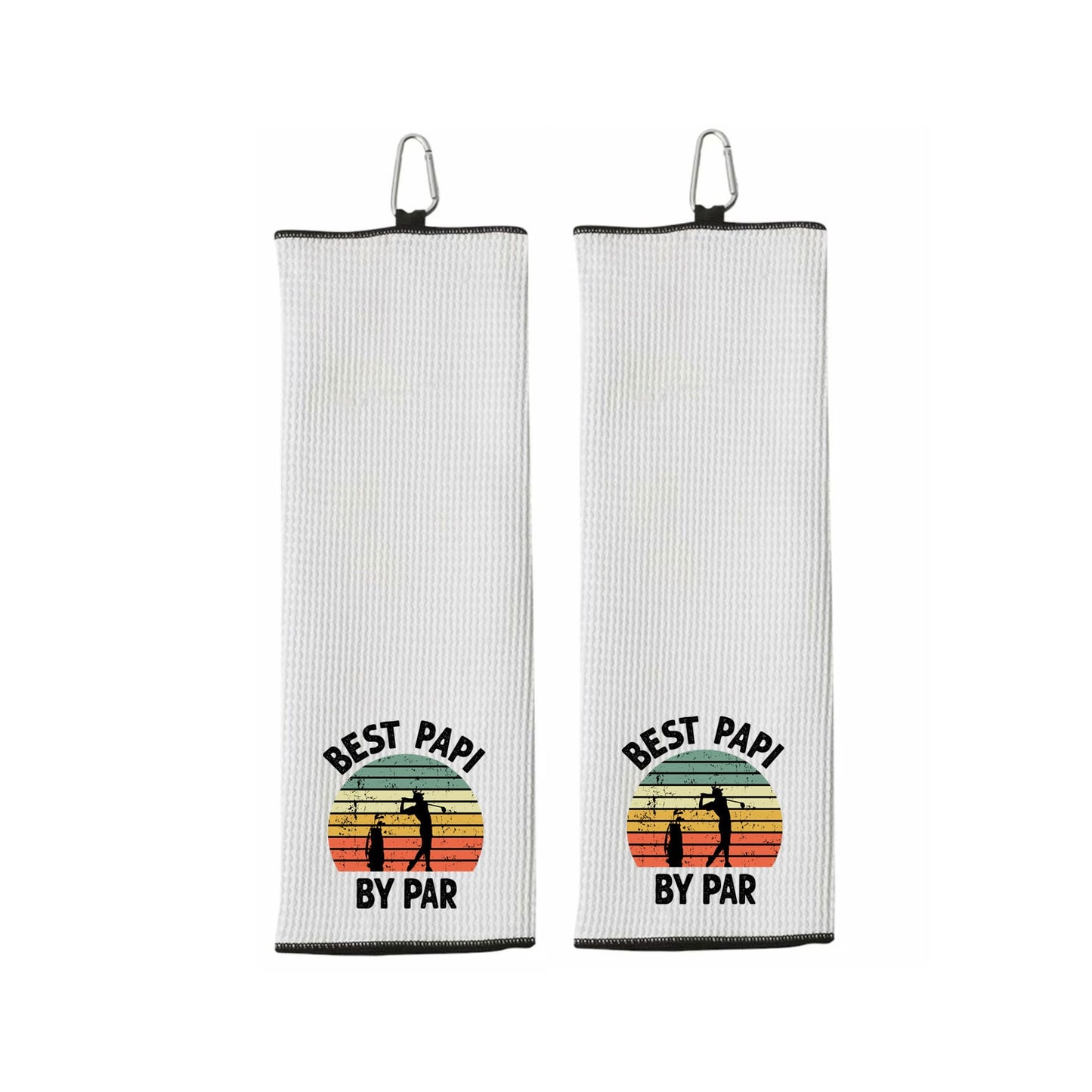Best Papi By Par Tri-fold Golf Towel with Clip 100% Microfiber Waffle Weave Black White Gift Idea for Golfer Men Grandpa Dad