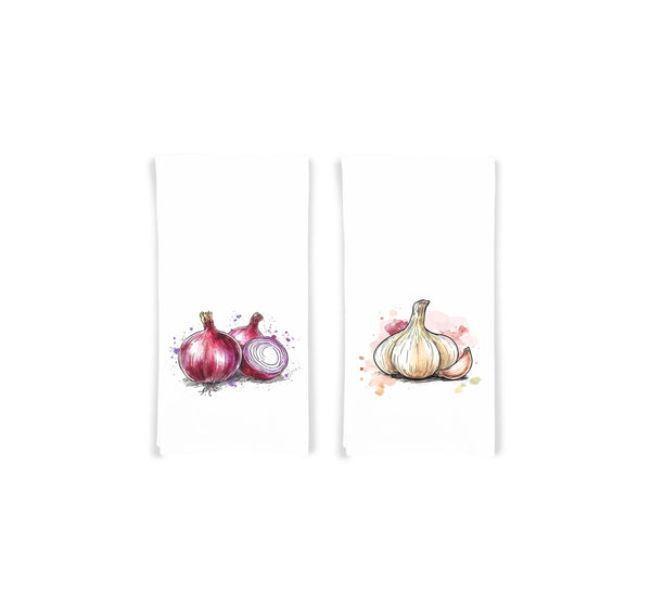 Garlic and Red Onion Set of 2 Flour Sack Kitchen Towels Hand Towels Birthday Housewarming Christmas Gift for Foodie Women Men