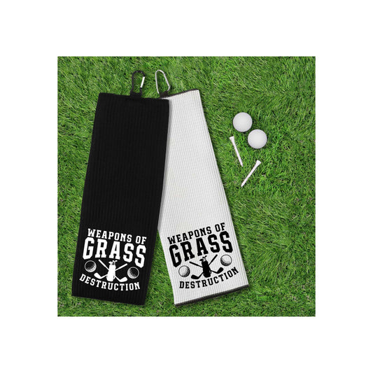 Weapons of Grass Destruction Tri-fold Golf Towel with Clip 100% Microfiber Waffle Weave Black White Gift Idea for Golfer Men Women
