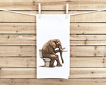 Elephant on the Toilet with Phone Flour Sack Kitchen Towel Funny Dish Cloth Housewarming Hostess Birthday Christmas Gift