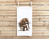 Elephant on the Toilet with Phone Flour Sack Kitchen Towel Funny Dish Cloth Housewarming Hostess Birthday Christmas Gift