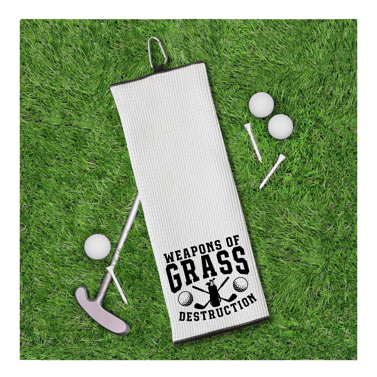 Weapons of Grass Destruction Tri-fold Golf Towel with Clip 100% Microfiber Waffle Weave Black White Gift Idea for Golfer Men Women