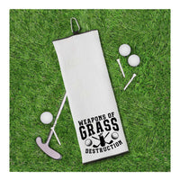 Weapons of Grass Destruction Tri-fold Golf Towel with Clip 100% Microfiber Waffle Weave Black White Gift Idea for Golfer Men Women