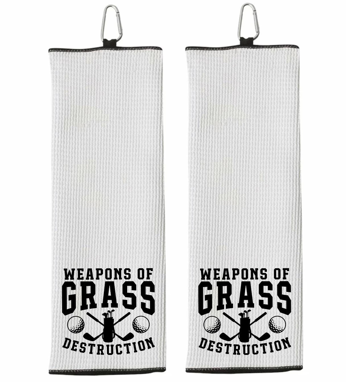 Weapons of Grass Destruction Tri-fold Golf Towel with Clip 100% Microfiber Waffle Weave Black White Gift Idea for Golfer Men Women