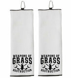 Weapons of Grass Destruction Tri-fold Golf Towel with Clip 100% Microfiber Waffle Weave Black White Gift Idea for Golfer Men Women