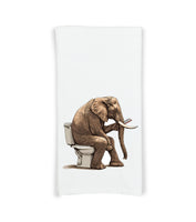 Elephant on the Toilet with Phone Flour Sack Kitchen Towel Funny Dish Cloth Housewarming Hostess Birthday Christmas Gift