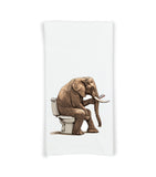 Elephant on the Toilet with Phone Flour Sack Kitchen Towel Funny Dish Cloth Housewarming Hostess Birthday Christmas Gift