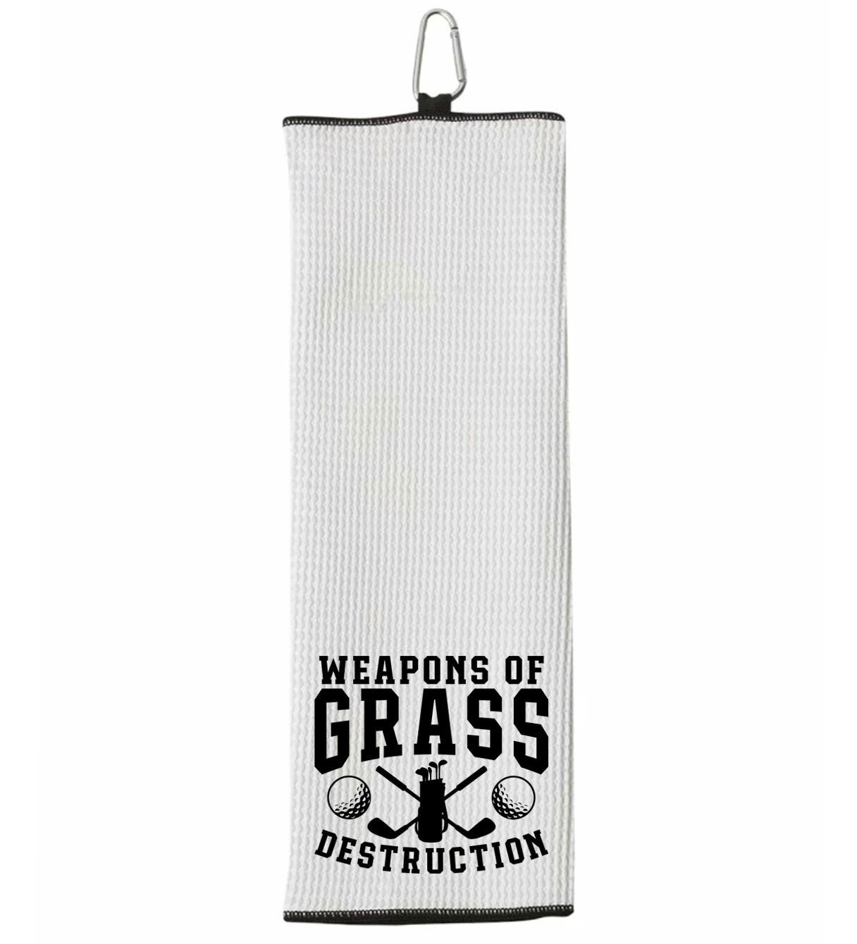 Weapons of Grass Destruction Tri-fold Golf Towel with Clip 100% Microfiber Waffle Weave Black White Gift Idea for Golfer Men Women
