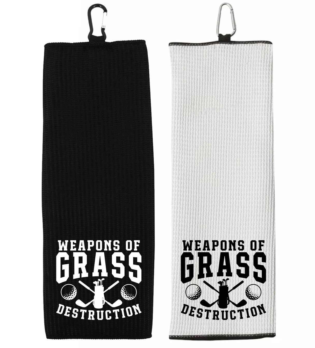 Weapons of Grass Destruction Tri-fold Golf Towel with Clip 100% Microfiber Waffle Weave Black White Gift Idea for Golfer Men Women