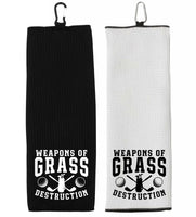 Weapons of Grass Destruction Tri-fold Golf Towel with Clip 100% Microfiber Waffle Weave Black White Gift Idea for Golfer Men Women