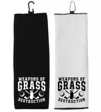 Weapons of Grass Destruction Tri-fold Golf Towel with Clip 100% Microfiber Waffle Weave Black White Gift Idea for Golfer Men Women