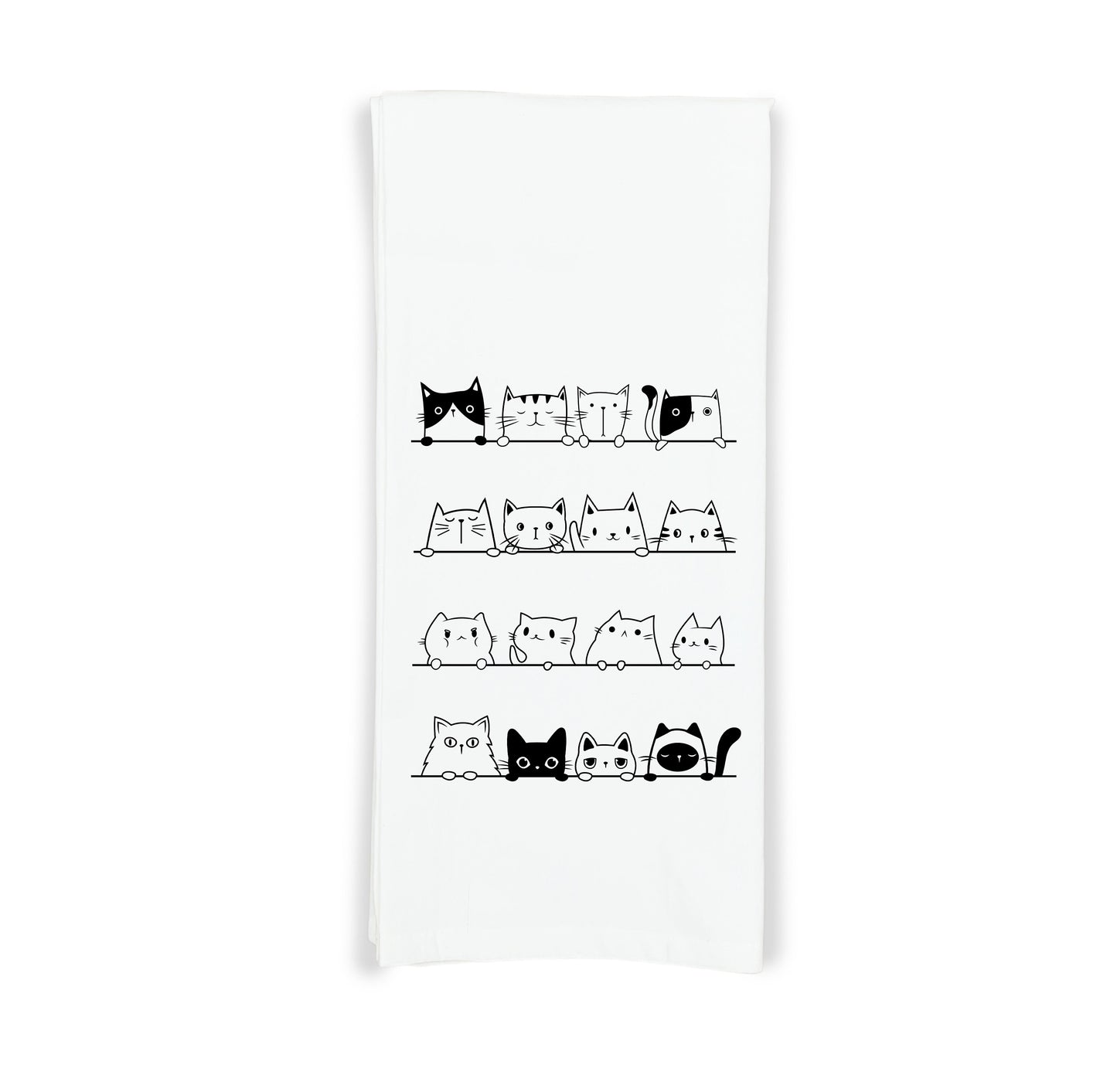 Rows of Cats Flour Sack Kitchen Towel with Hanging Loop Funny Cute Dish Cloth Housewarming Hostess Mothers Day Cat Lover Gift