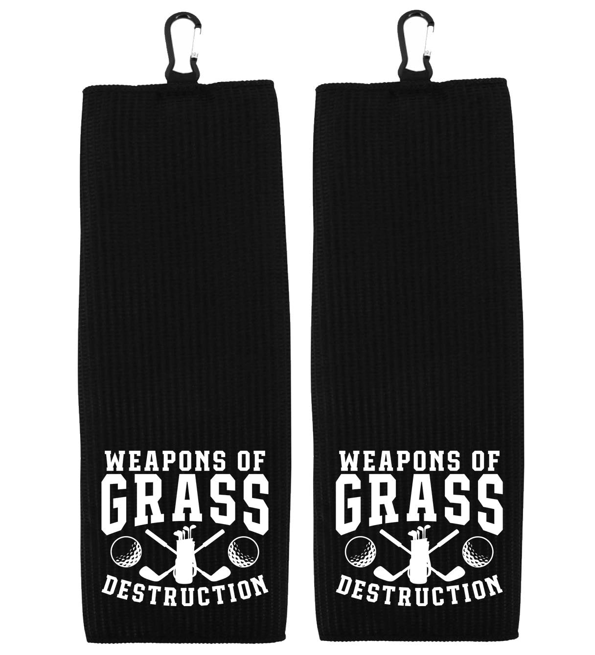 Weapons of Grass Destruction Tri-fold Golf Towel with Clip 100% Microfiber Waffle Weave Black White Gift Idea for Golfer Men Women