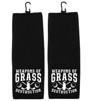Weapons of Grass Destruction Tri-fold Golf Towel with Clip 100% Microfiber Waffle Weave Black White Gift Idea for Golfer Men Women