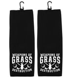 Weapons of Grass Destruction Tri-fold Golf Towel with Clip 100% Microfiber Waffle Weave Black White Gift Idea for Golfer Men Women