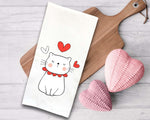 Cat Heart Valentine Flour Sack Kitchen Towel Funny Cute Red White Kitty Lover Hand Tea Valentine's Day Decor Dish Towels Birthday Gift Idea