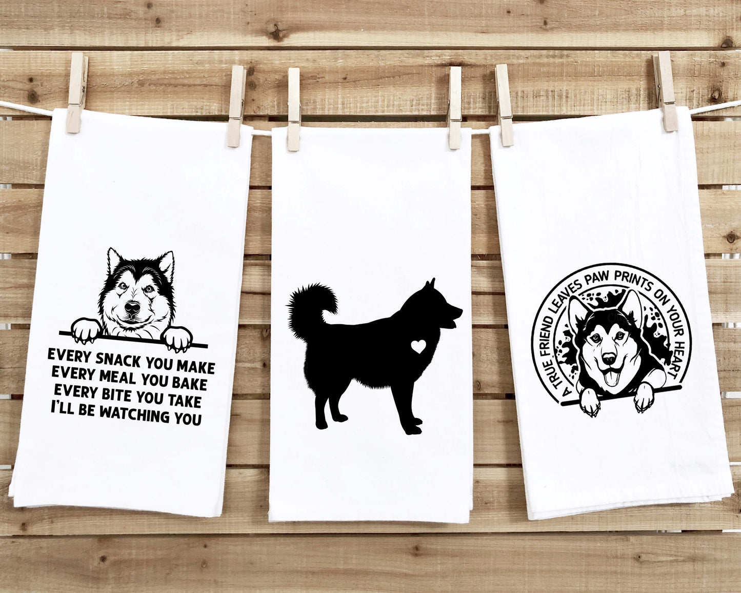 Set of 3 Alaskan Malmute Flour Sack Kitchen Towels Funny Dog Lover Hand Tea Dish Towels Birthday Housewarming Christmas Gift for Women Men