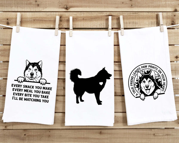 Set of 3 Alaskan Malmute Flour Sack Kitchen Towels Funny Dog Lover Hand Tea Dish Towels Birthday Housewarming Christmas Gift for Women Men