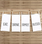 Eat Drink Family Blessed Set of 4 Hand Towels Minimalist Black White Flour Sack Dish Towel Kitchen Decor Hand Towel Easter Thanksgiving Gift