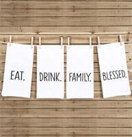 Eat Drink Family Blessed Set of 4 Hand Towels Minimalist Black White Flour Sack Dish Towel Kitchen Decor Hand Towel Easter Thanksgiving Gift