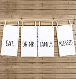 Eat Drink Family Blessed Set of 4 Hand Towels Minimalist Black White Flour Sack Dish Towel Kitchen Decor Hand Towel Easter Thanksgiving Gift