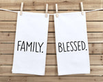Family and Blessed Set of 2 Hand Towels Minimalist Black and White Flour Sack Dish Towel Kitchen Decor Hand Towel Easter Thanksgiving Gift
