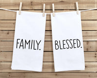 Family and Blessed Set of 2 Hand Towels Minimalist Black and White Flour Sack Dish Towel Kitchen Decor Hand Towel Easter Thanksgiving Gift