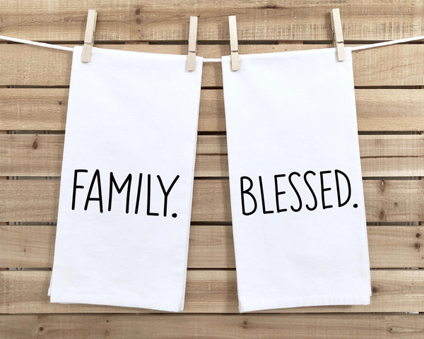 Family and Blessed Set of 2 Hand Towels Minimalist Black and White Flour Sack Dish Towel Kitchen Decor Hand Towel Easter Thanksgiving Gift