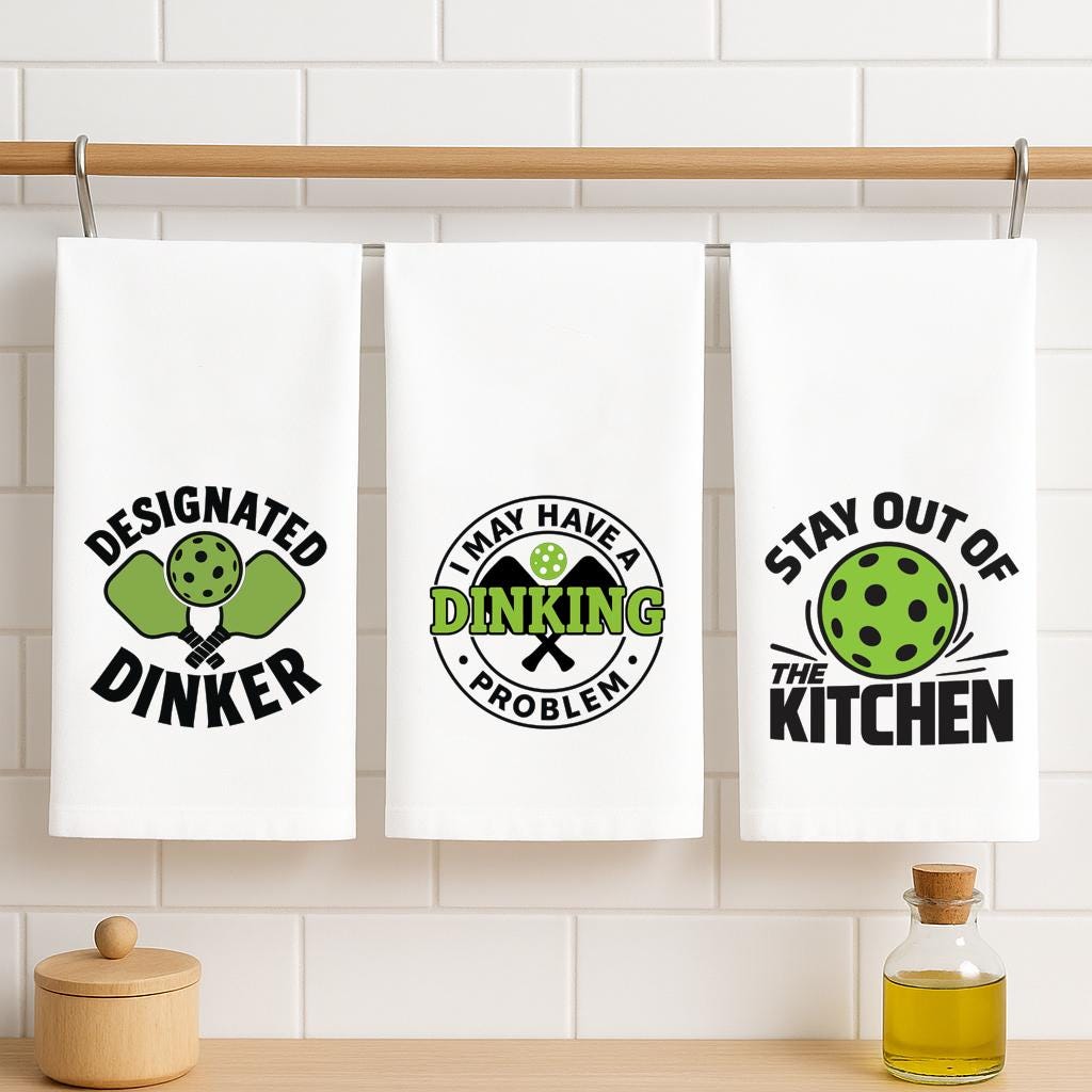 Pickleball Towel Set of 3 Funny Hand Towels – Gift for Pickleball Lovers - Stay Out of the Kitchen | Designated Dinker | Dinking Problem