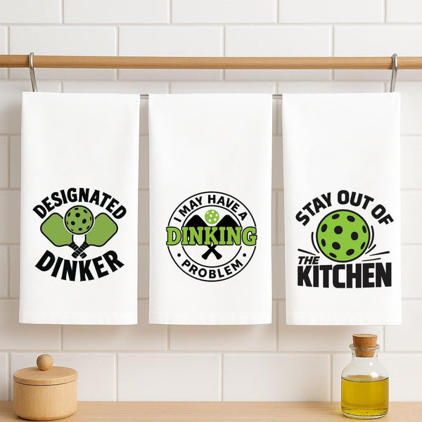 Pickleball Towel Set of 3 Funny Hand Towels – Gift for Pickleball Lovers - Stay Out of the Kitchen | Designated Dinker | Dinking Problem
