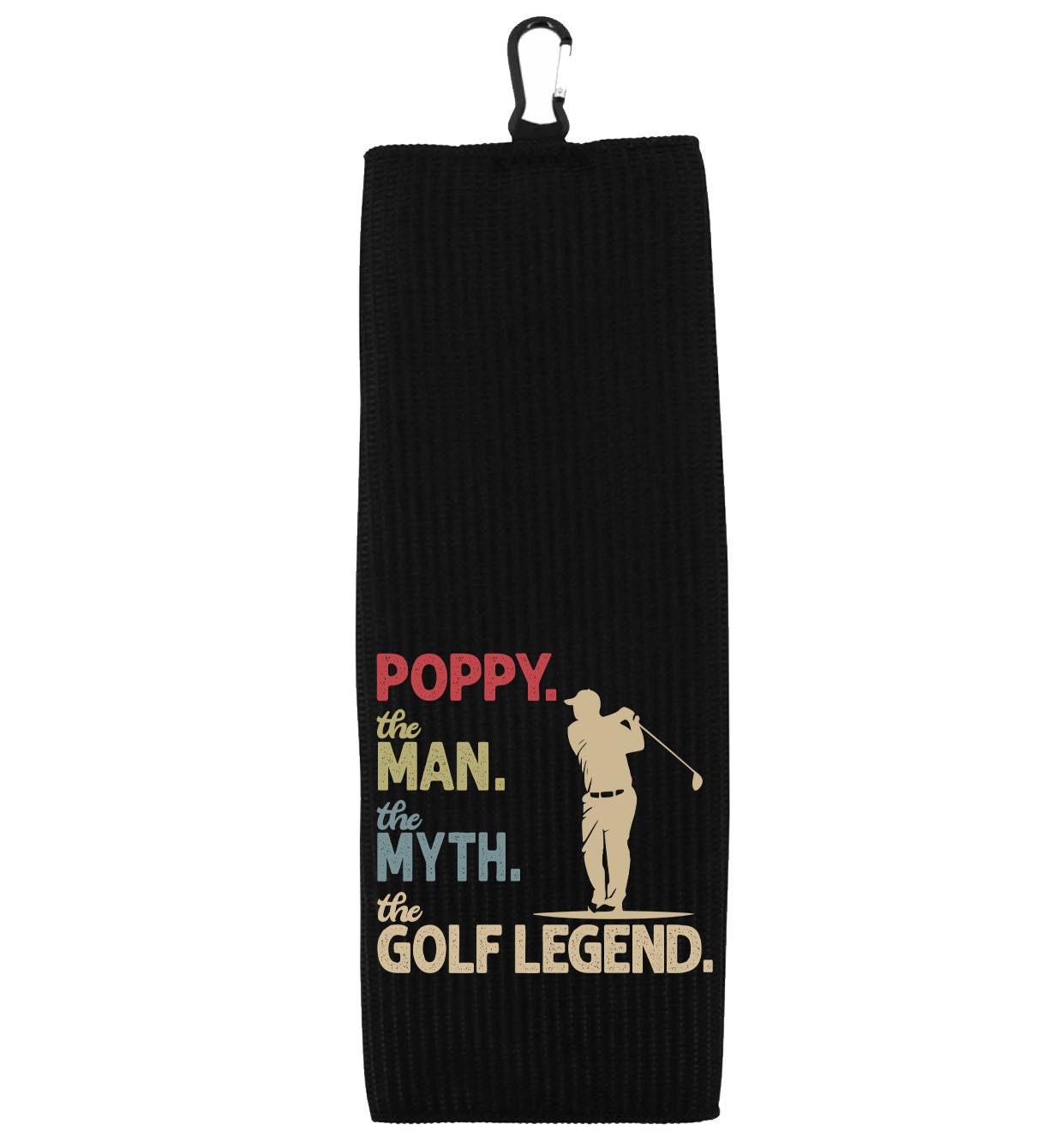Poppy the Man the Myth the Golf Legend Tri-fold Golf Towel with Clip 100% Microfiber Waffle Weave Gift Idea for Golfer Men Grandpa Dad