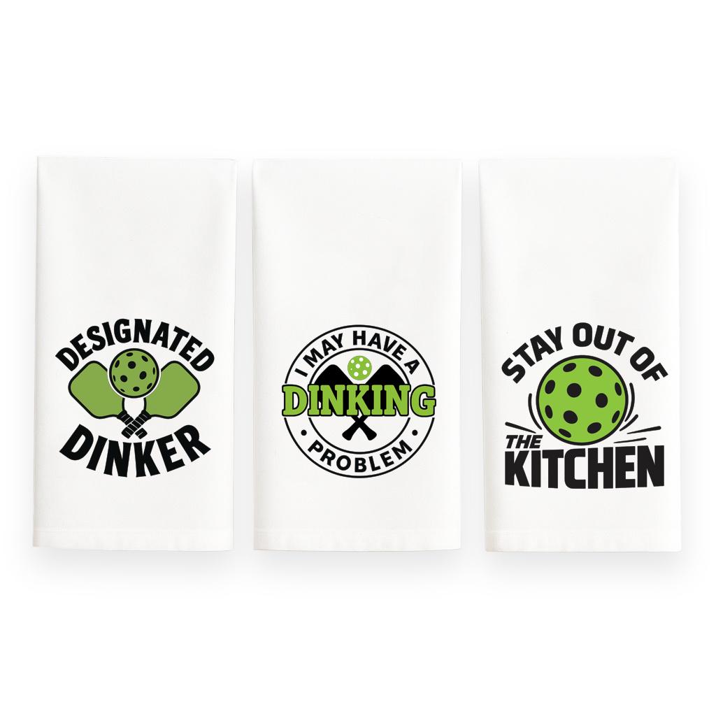 Pickleball Towel Set of 3 Funny Hand Towels – Gift for Pickleball Lovers - Stay Out of the Kitchen | Designated Dinker | Dinking Problem