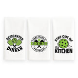 Pickleball Towel Set of 3 Funny Hand Towels – Gift for Pickleball Lovers - Stay Out of the Kitchen | Designated Dinker | Dinking Problem