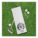 Skull Golfer Tri-fold Golf Towel with Clip 100% Microfiber White Waffle Weave Gift Idea for Men