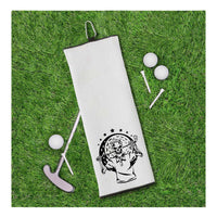 Skull Golfer Tri-fold Golf Towel with Clip 100% Microfiber White Waffle Weave Gift Idea for Men
